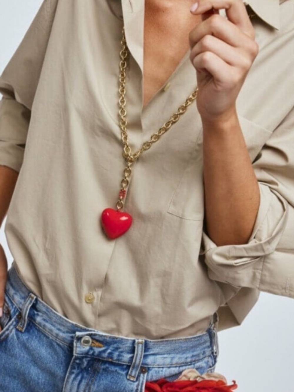 nwot Roxanne Assoulin red big puffy heart necklace